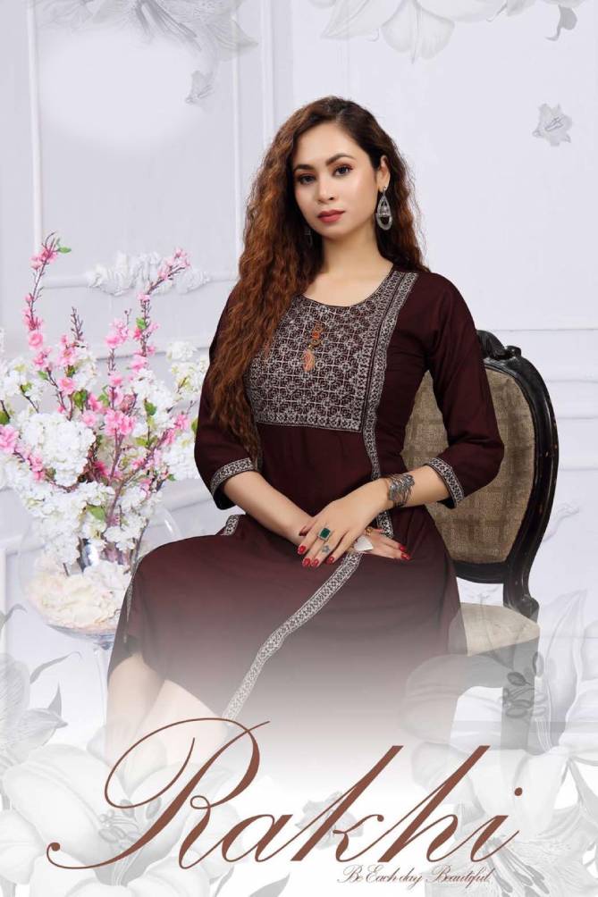 Rakhi Latest Designer Ethnic Wear Rayon Anarkali Kurti Collection